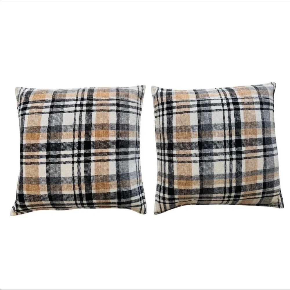 Set of Plaid Decorative Rustic Themed Down Filled Throw Pillow Set